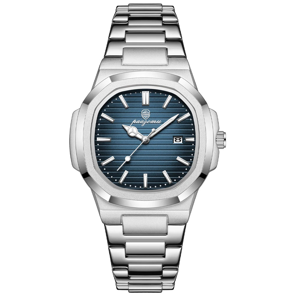 PAAZOMU Luxury Man Wristwatch Waterproof Luminous Week Watch for Men Stainless Steel Men's Quartz Watches reloj hombre Clock+box