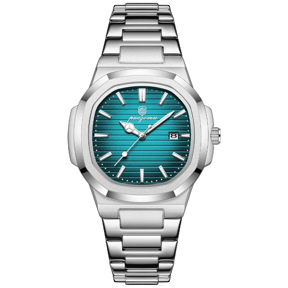 PAAZOMU Luxury Man Wristwatch Waterproof Luminous Week Watch for Men Stainless Steel Men's Quartz Watches reloj hombre Clock+box