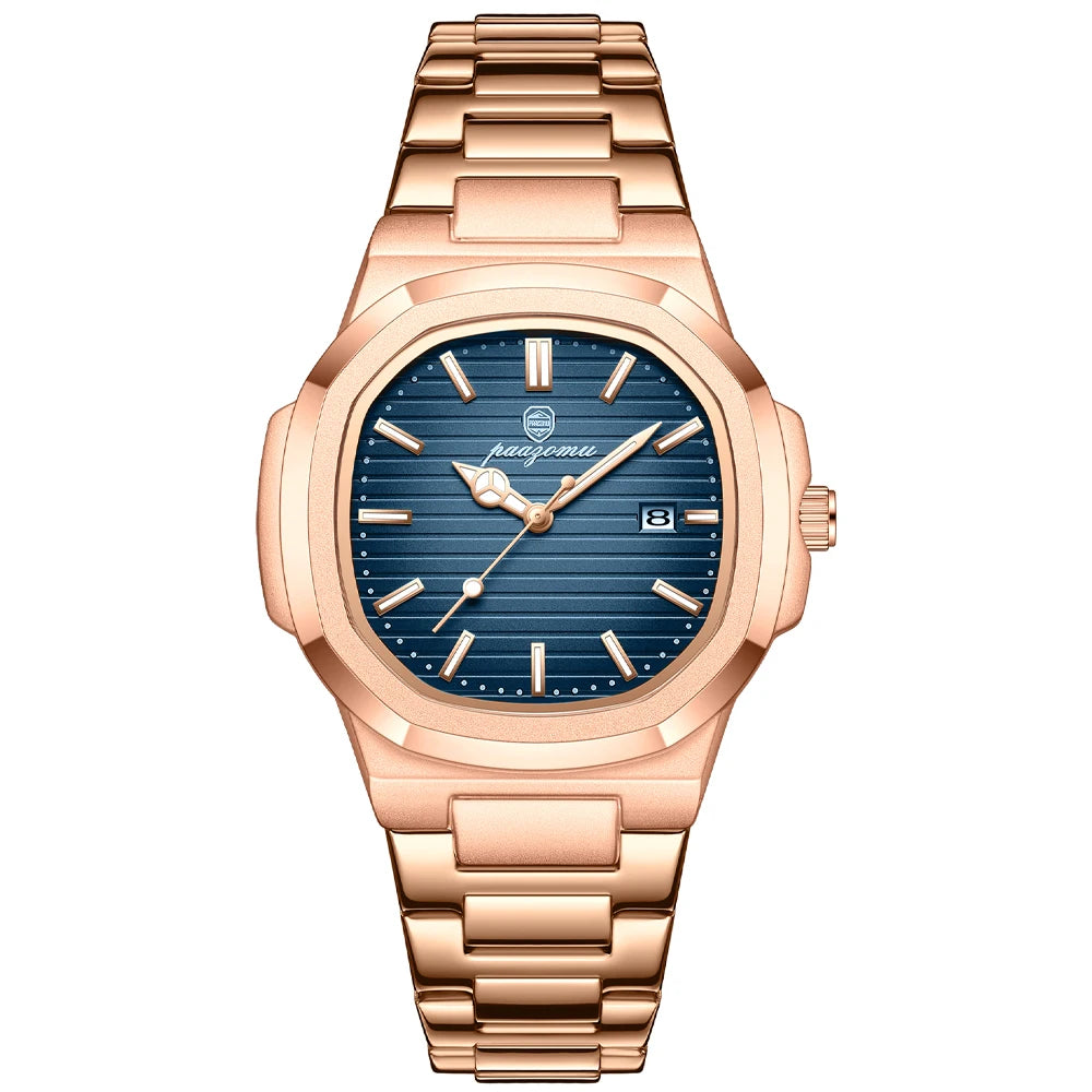 PAAZOMU Luxury Man Wristwatch Waterproof Luminous Week Watch for Men Stainless Steel Men's Quartz Watches reloj hombre Clock+box